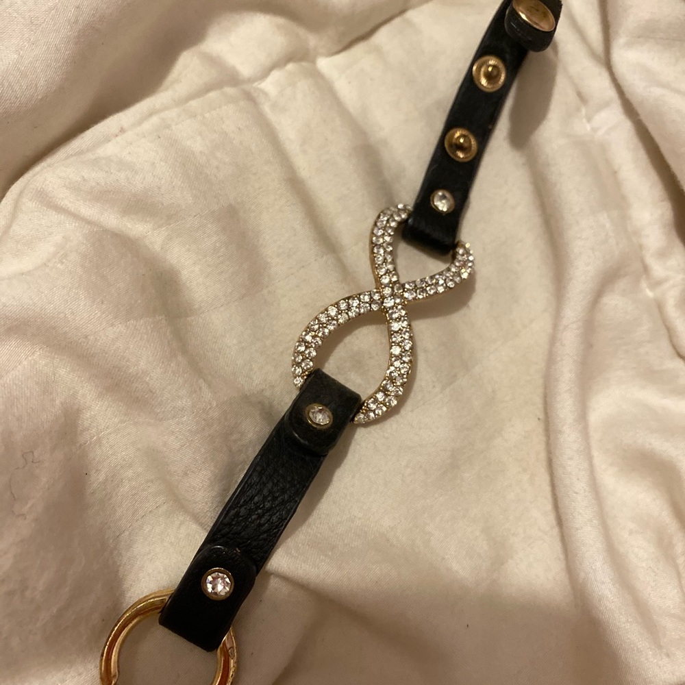 Infinity sign black leather bracelet
